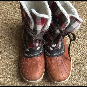 Sorel Warm Winter Boots Leather/Plaid Men Size 12